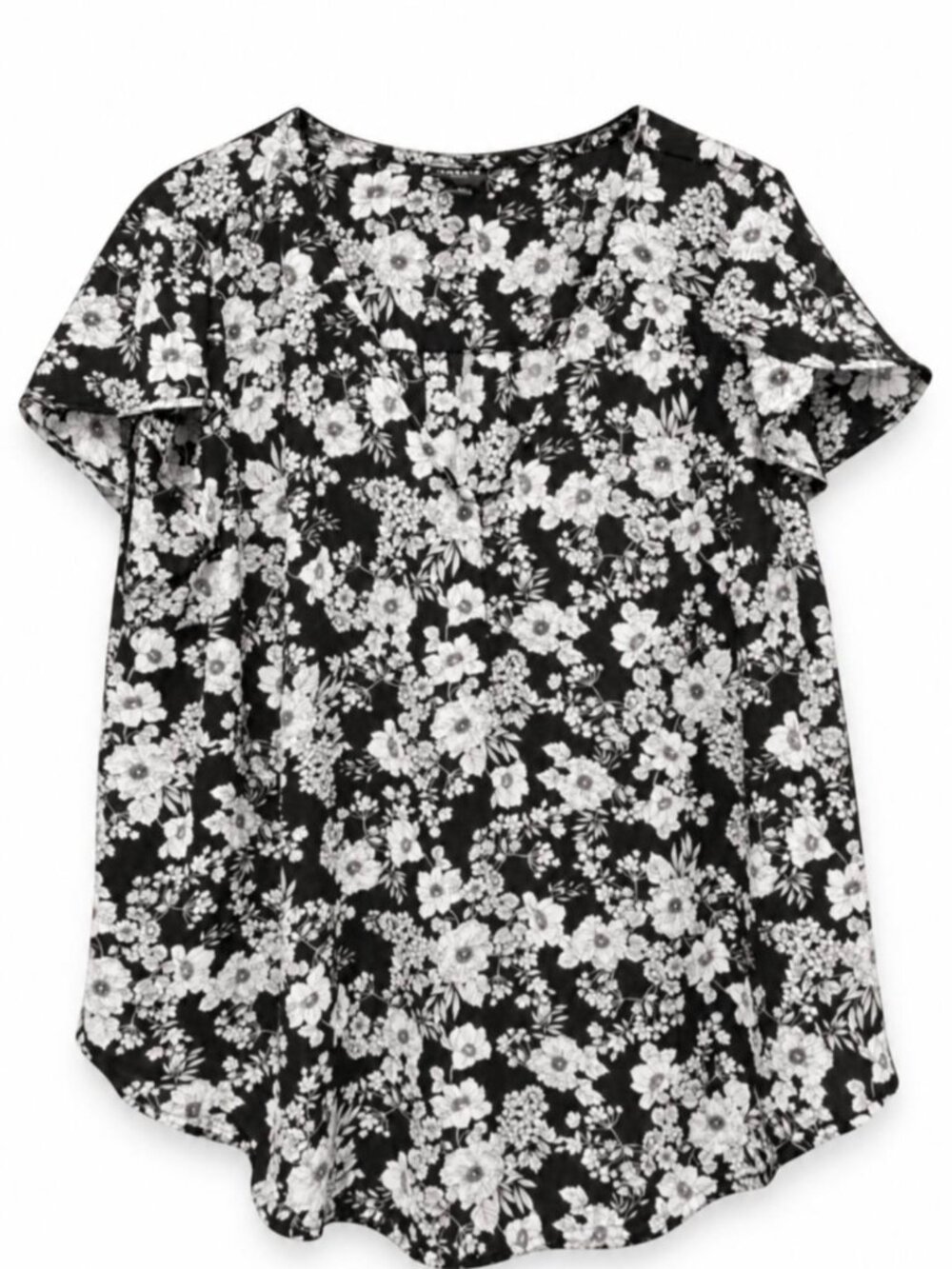 Torrid Harper Black & White Floral Short Sleeve Blouse, Size 2